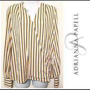 Adrianna Papell black, gold, white striped Large top